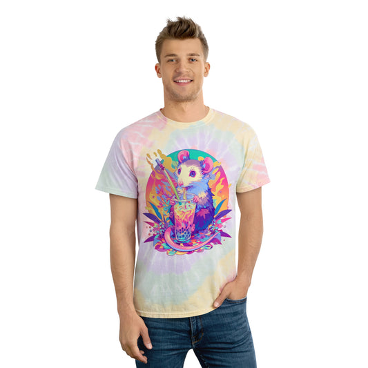 Pastel Opossum Psychedelic Swirl Boba Drip Tee Tie-Dye Tee, Spiral
