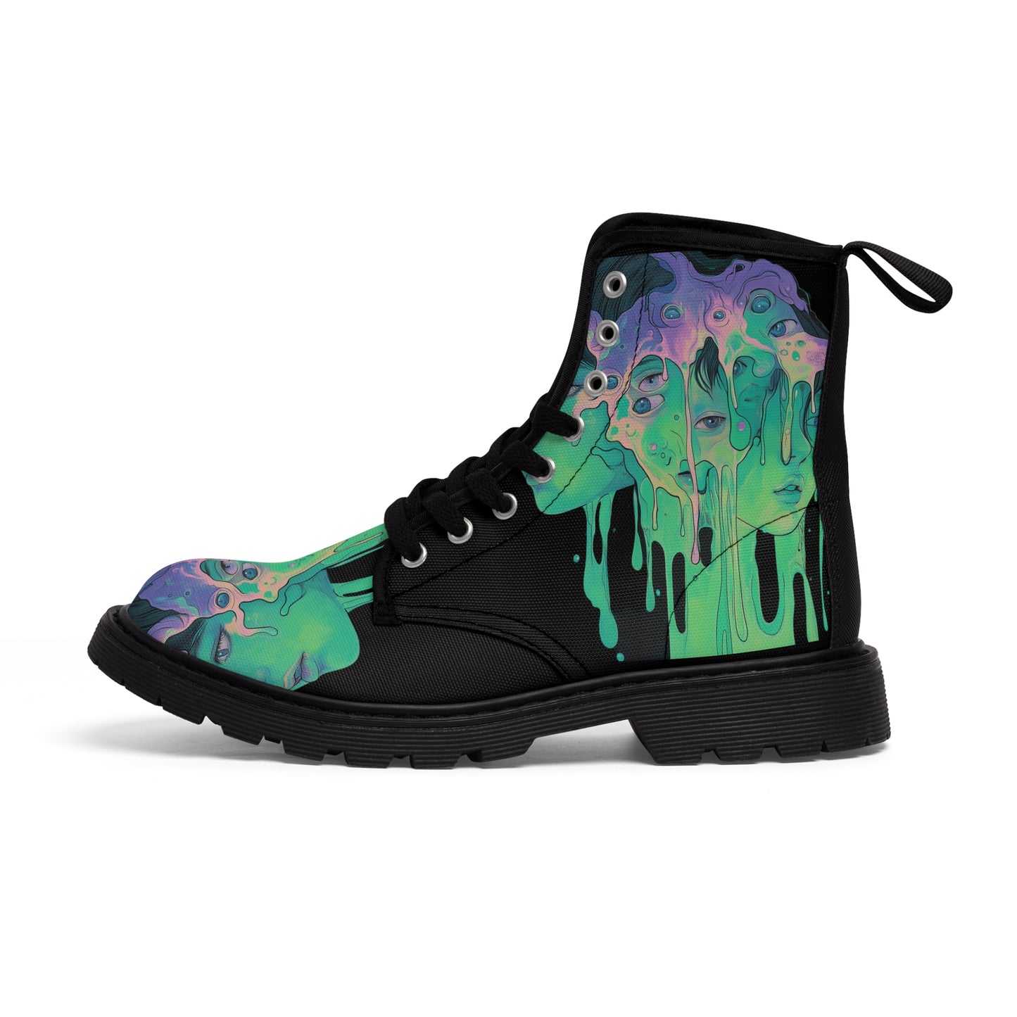 Green Neon Slime UV Color Drip Lime Festival Wear Psy Anime 3 Goddess Black Men's Canvas Boots