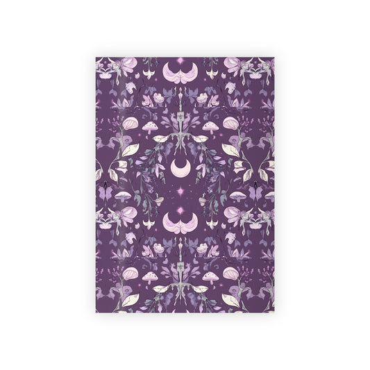 Purple Crescent Moon Leave Foliage Boho Gift Wrapping Paper Rolls, 1pc
