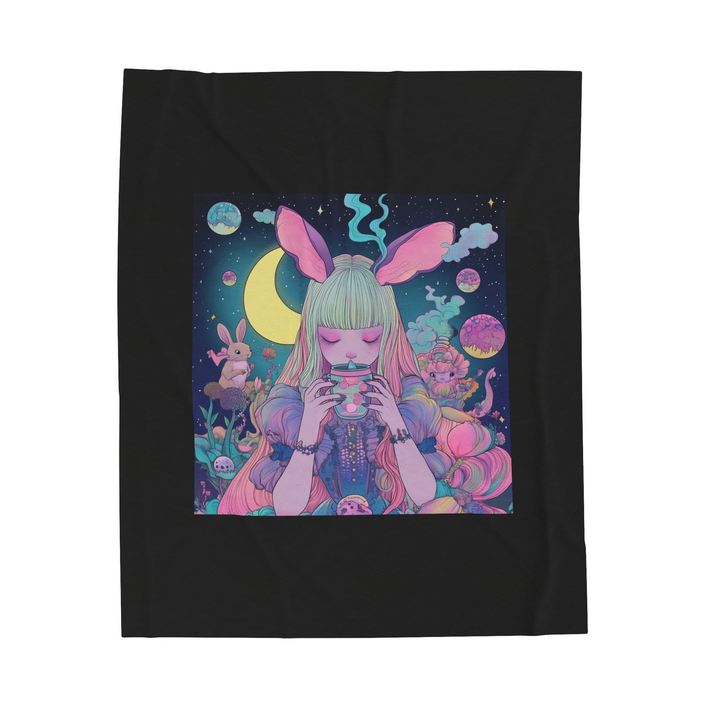 Alice UV sips Boba Tea Wonderland Velveteen Plush Blanket