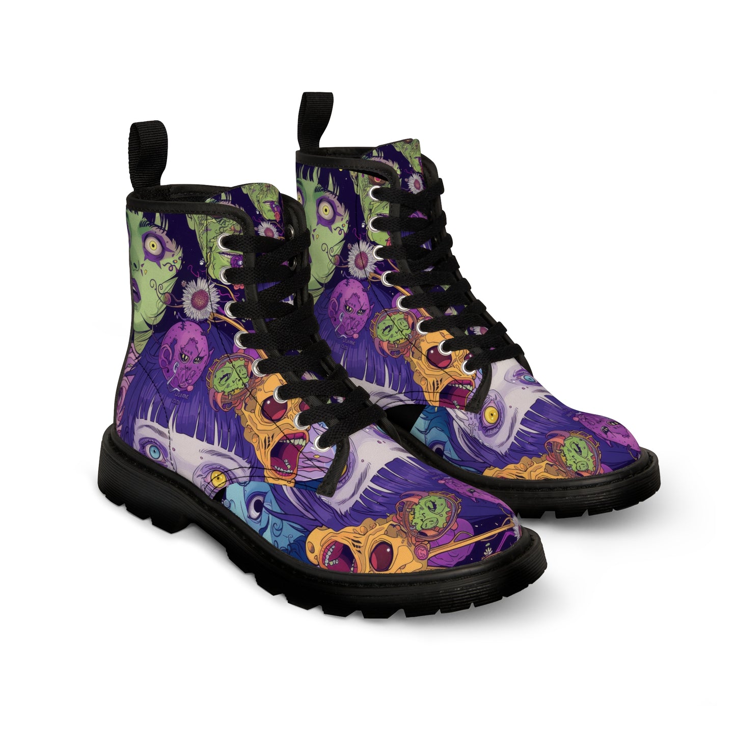 Green Purple Neon Monster Anime Horror Slime Color Patch Men's Canvas Boots