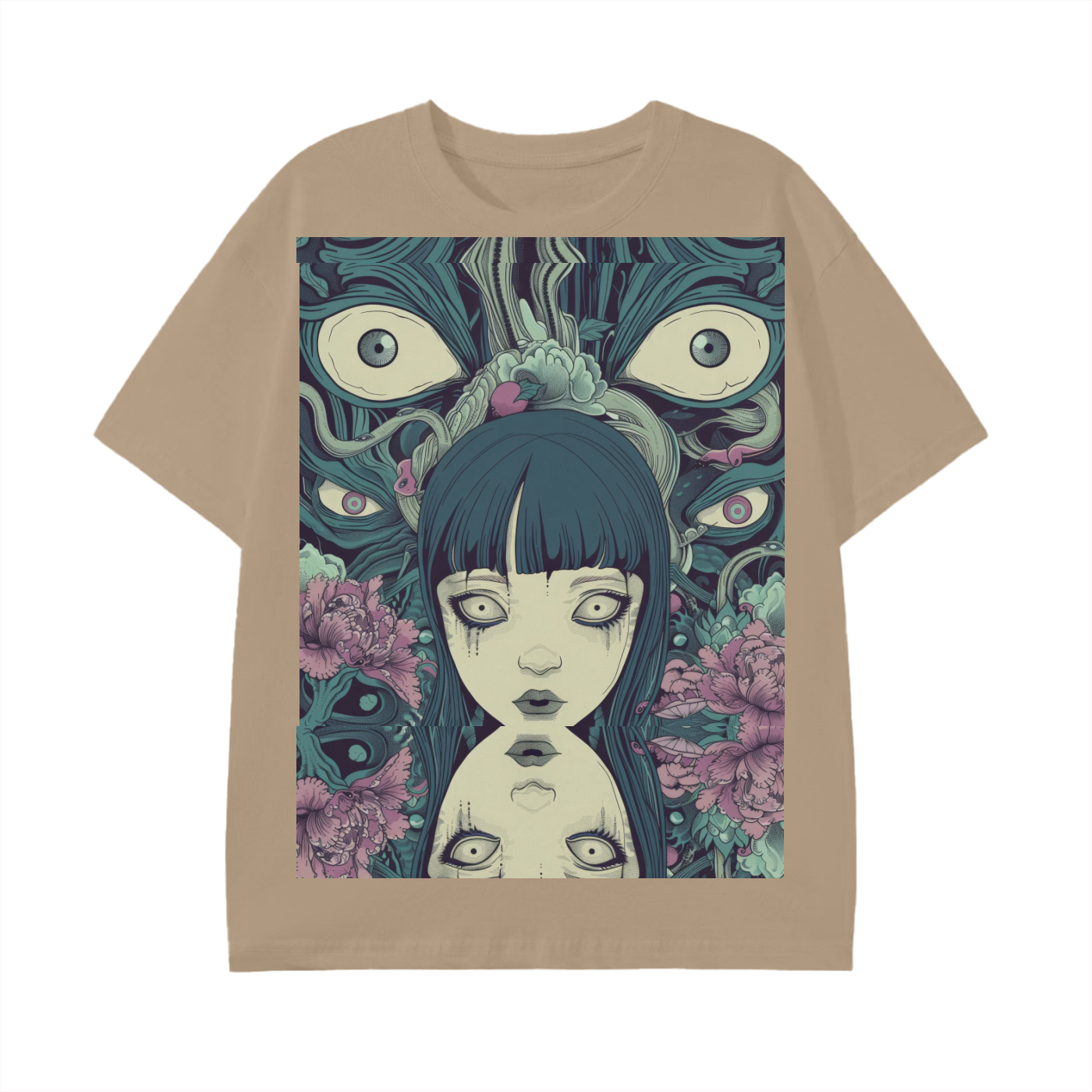 Octo eye Blue Yokai Horror Girl Double Vision Reflective Psychedelic Unisex Graphic Rave Classic T-Shirt -