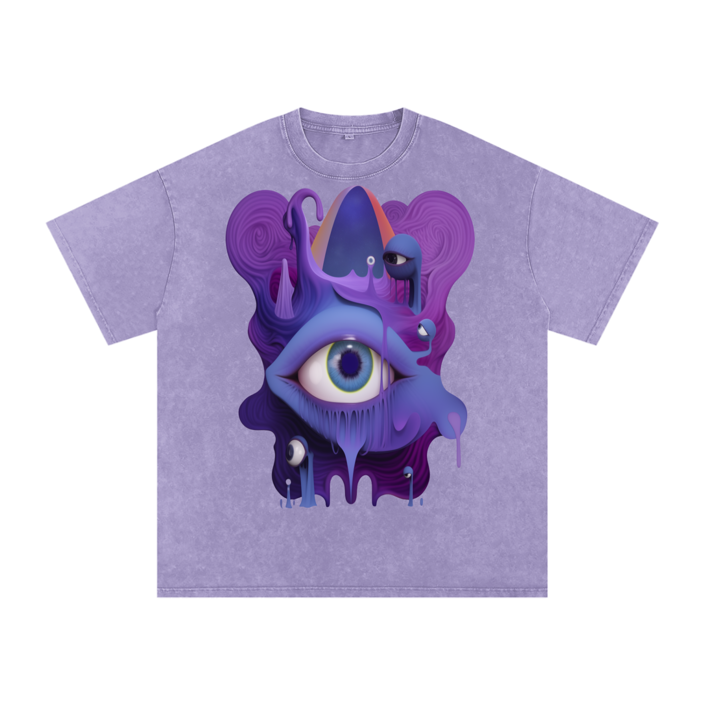 Eyeball Pastel Purple Psychedelic Neon Grime Goo Drip Wierdcore Rave Festival Snow Washed Oversized Cotton T-Shirt