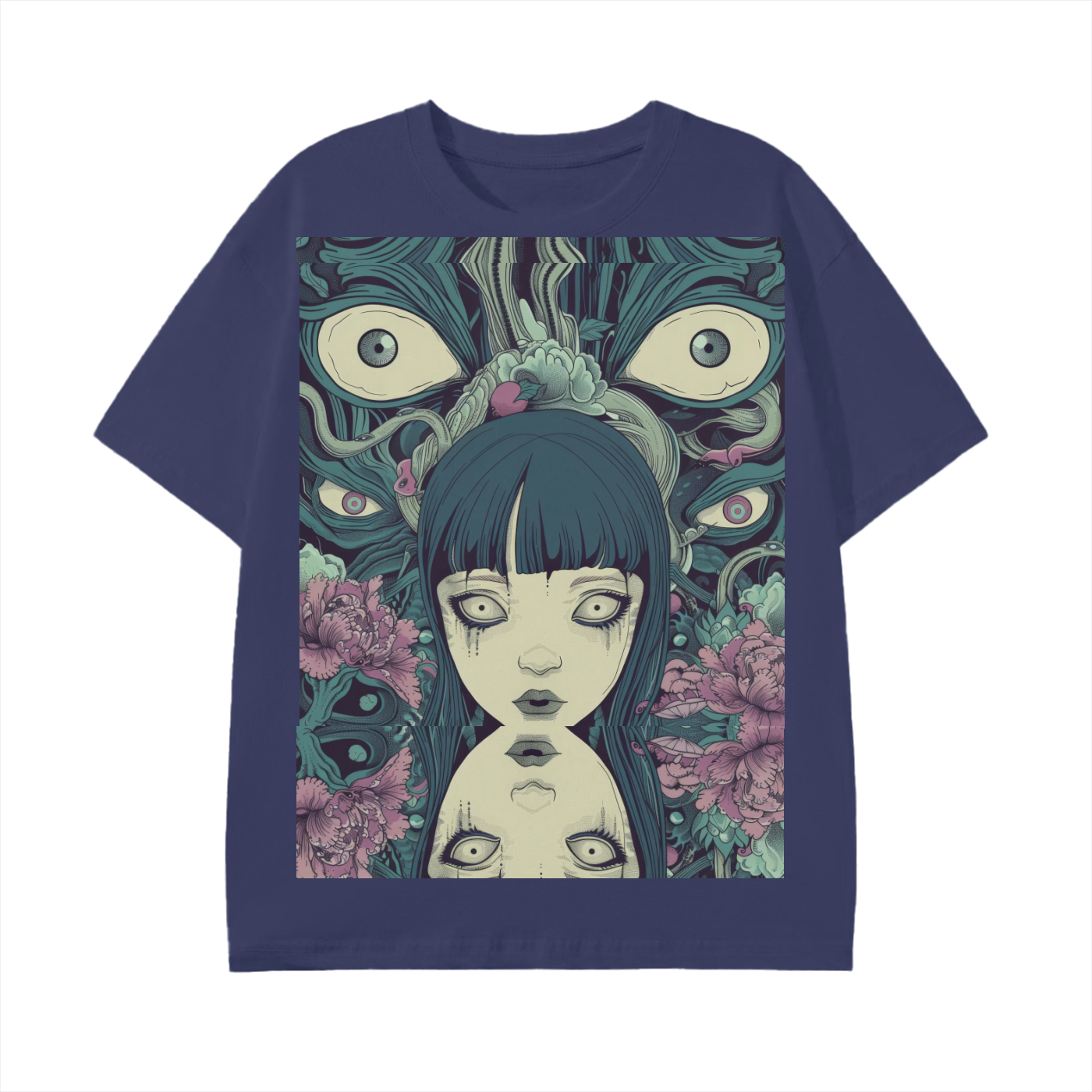 Octo eye Blue Yokai Horror Girl Double Vision Reflective Psychedelic Unisex Graphic Rave Classic T-Shirt -