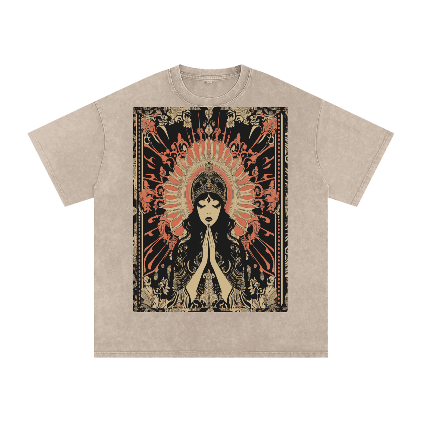 Retro mystic art nouveau Levant Boho prayer festival peace prayer goddess Snow Washed Oversized Cotton T-Shirt