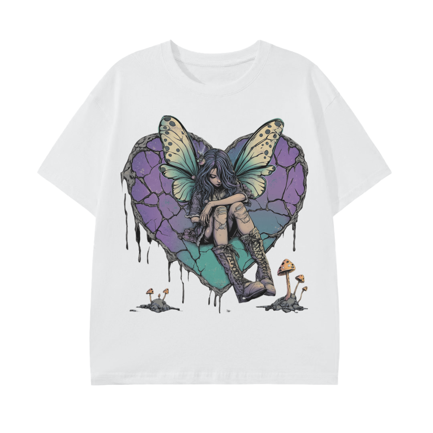 Teal lavender butterfly Broken heart Goth Grunge fairy Mushroom Dark woods Unisex Classic T-Shirt - 180 GSM