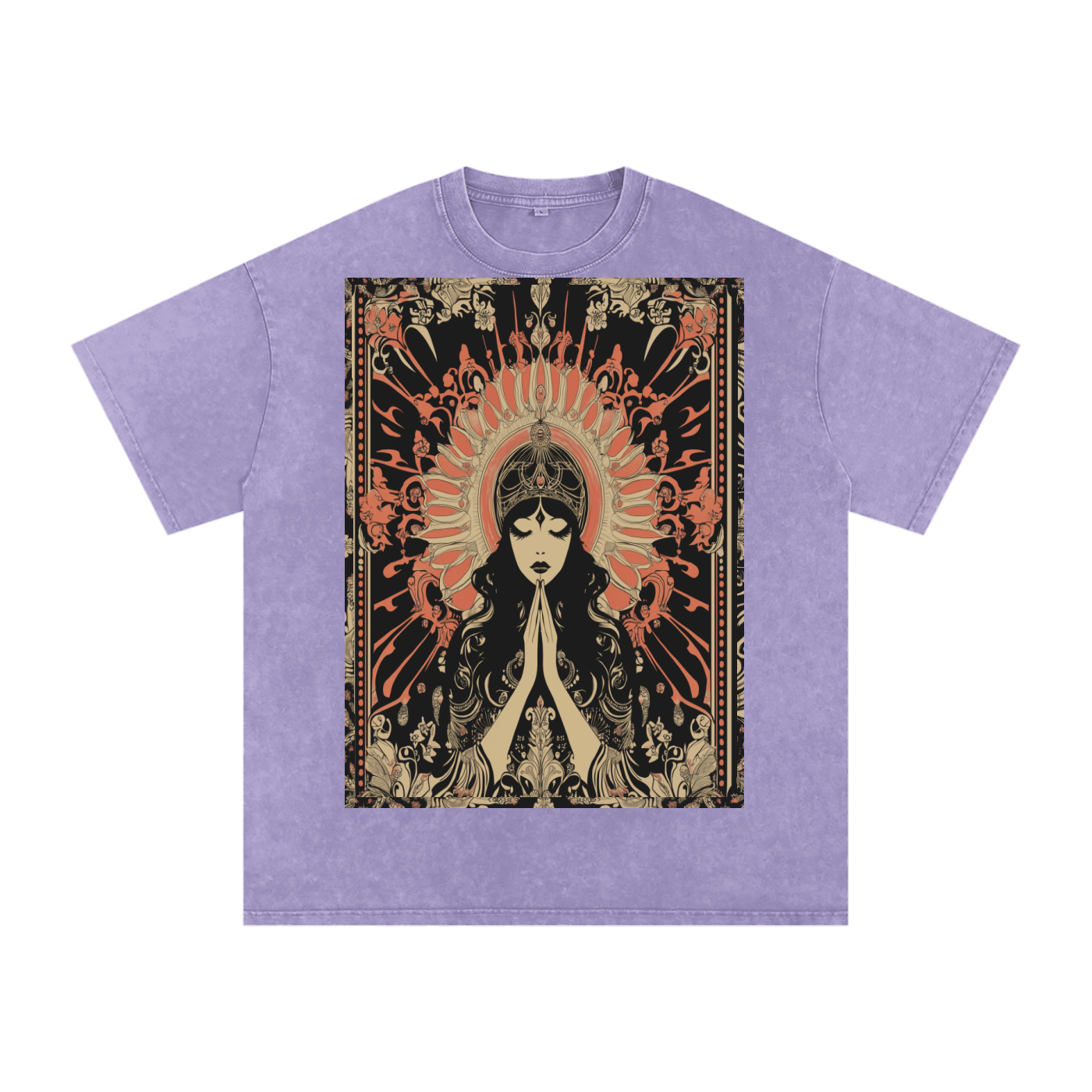 Retro mystic art nouveau Levant Boho prayer festival peace prayer goddess Snow Washed Oversized Cotton T-Shirt