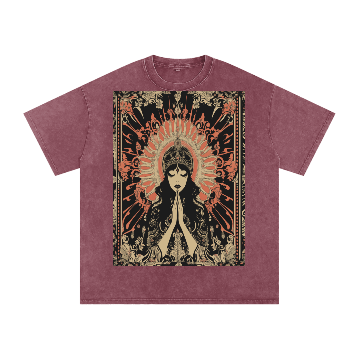 Retro mystic art nouveau Levant Boho prayer festival peace prayer goddess Snow Washed Oversized Cotton T-Shirt