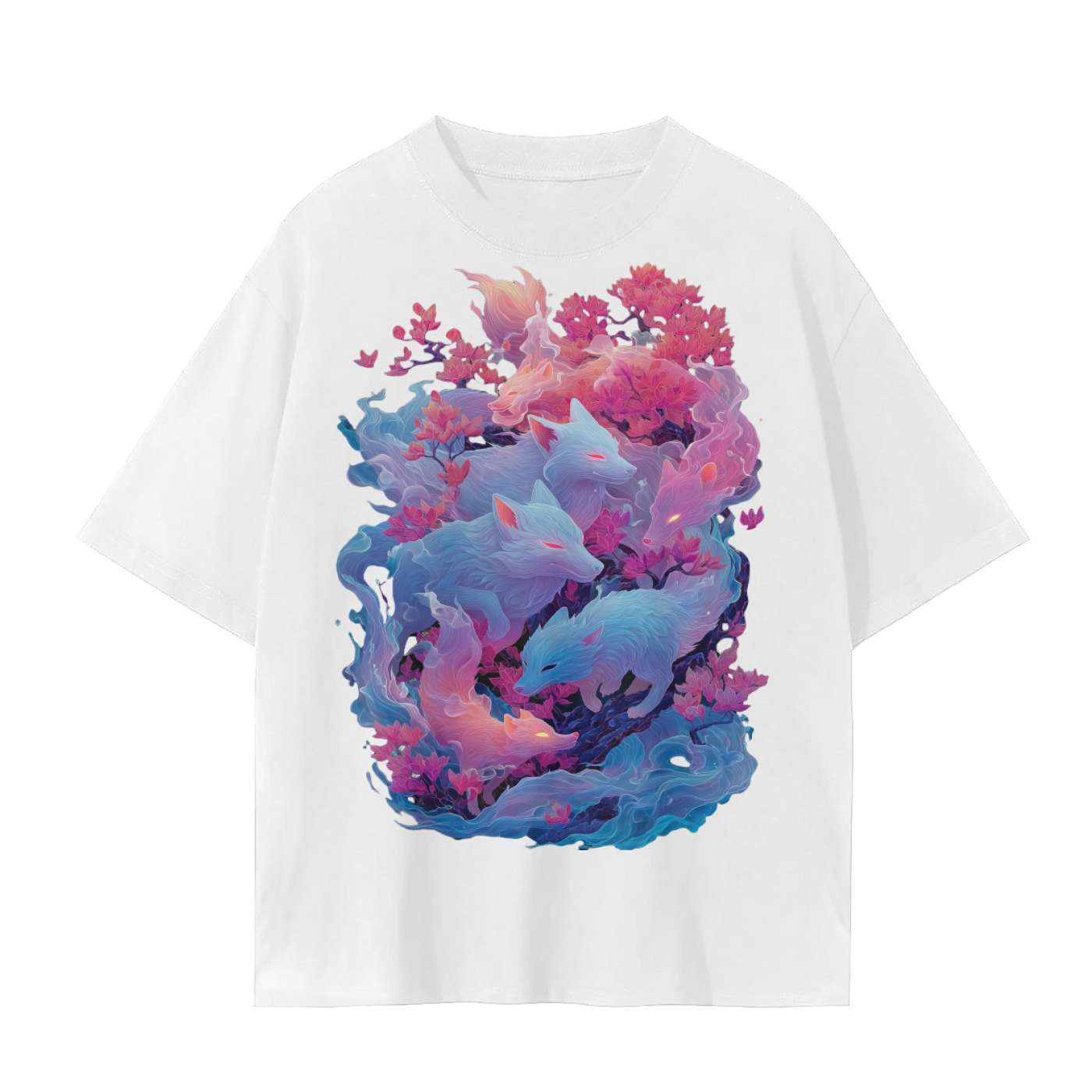 Cherry Blossom Fox Fire Ghost Spirit Yokai Unisex Seamless T-Shirt - 230 GSM