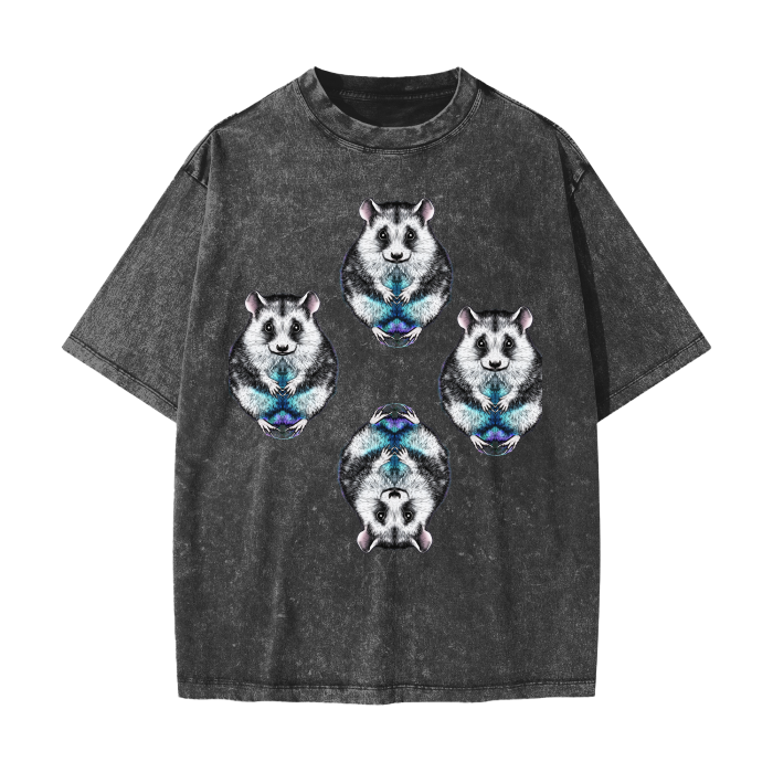 Opossum Reflection Grunge Punk Streetwear Reflection UV Festival American Vintage Waxed Dyed Washed  Heavyweight 100% Cotton T-Shirt