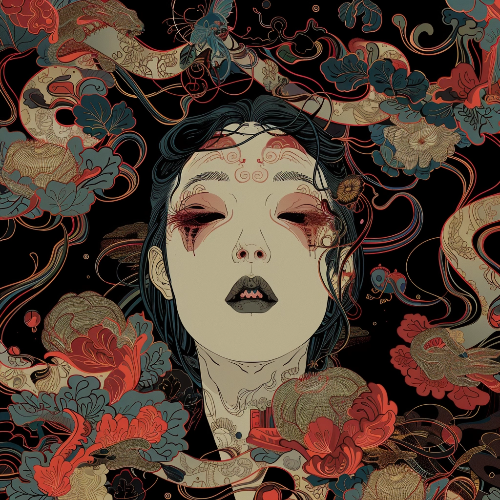 Avant Goth Rose Snake Lady Swirling Unisex Tee