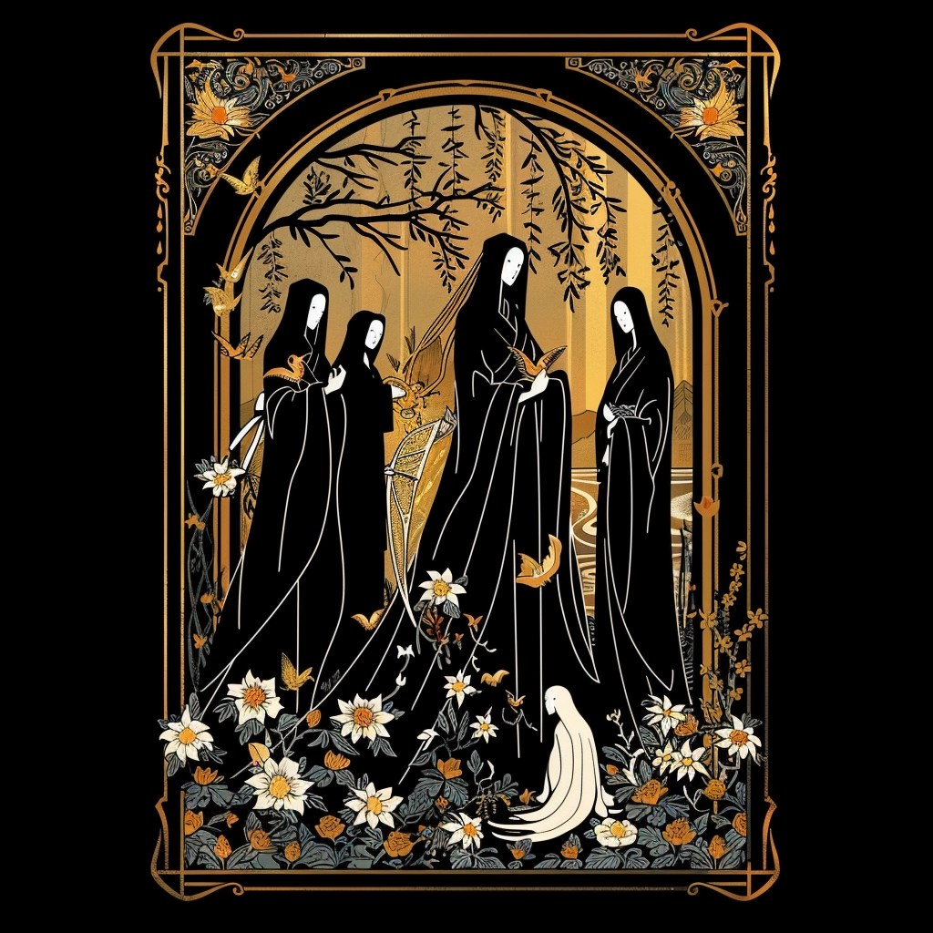 Goth Sepia No Face Goth Tarot Card Floral Unisex Tee