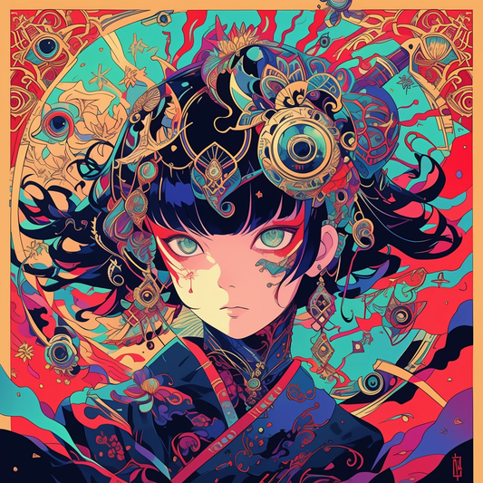 Red Fractal Kimono Anime Avant Lady hot colors Teal Moon Unisex Tee