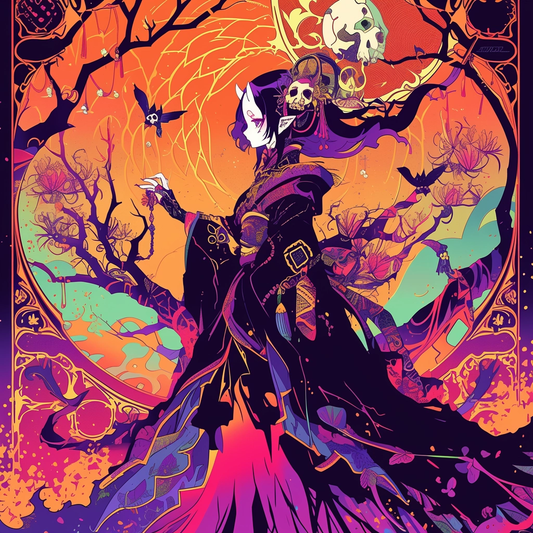 Orange Avant Garde Skull Anime Witch Unisex Tee