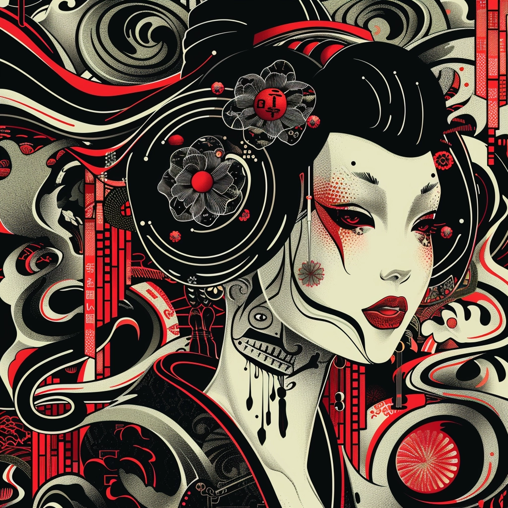 Robotic Swirl Kimono Japan anime art Tattoo Ink Unisex Tee