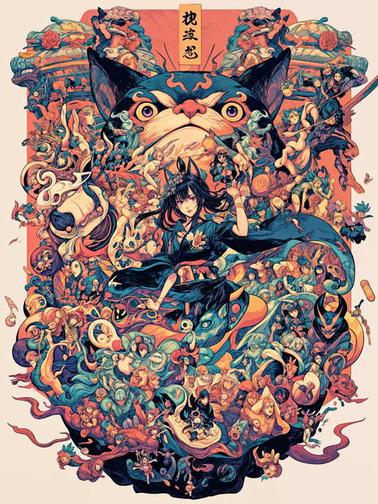 Sepia Yokai Scroll Book Woman Cat Scene Unisex Tee