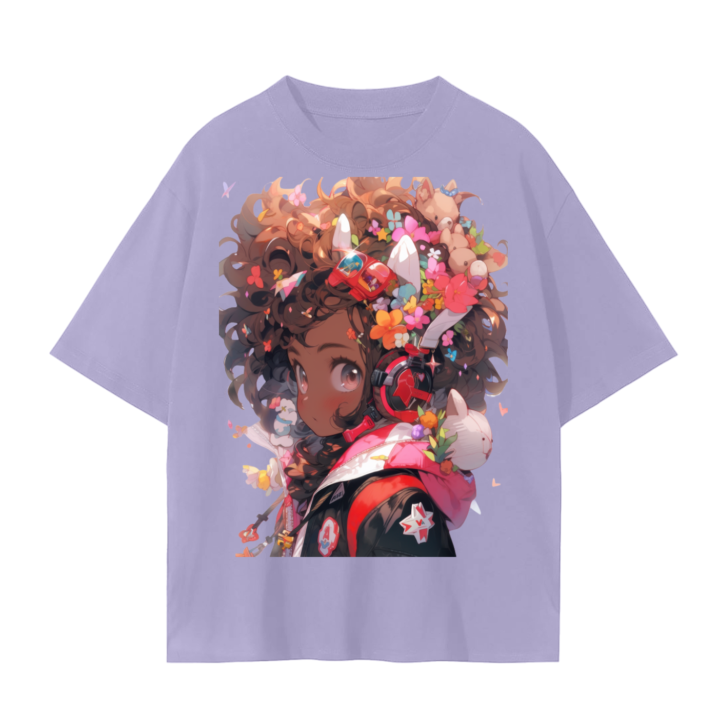 Anime Girl Kawaii Color Pop Unisex Tee – Tan Curly Hair Graphic T-Shirt on Soft Cotton Unisex Seamless T-Shirt