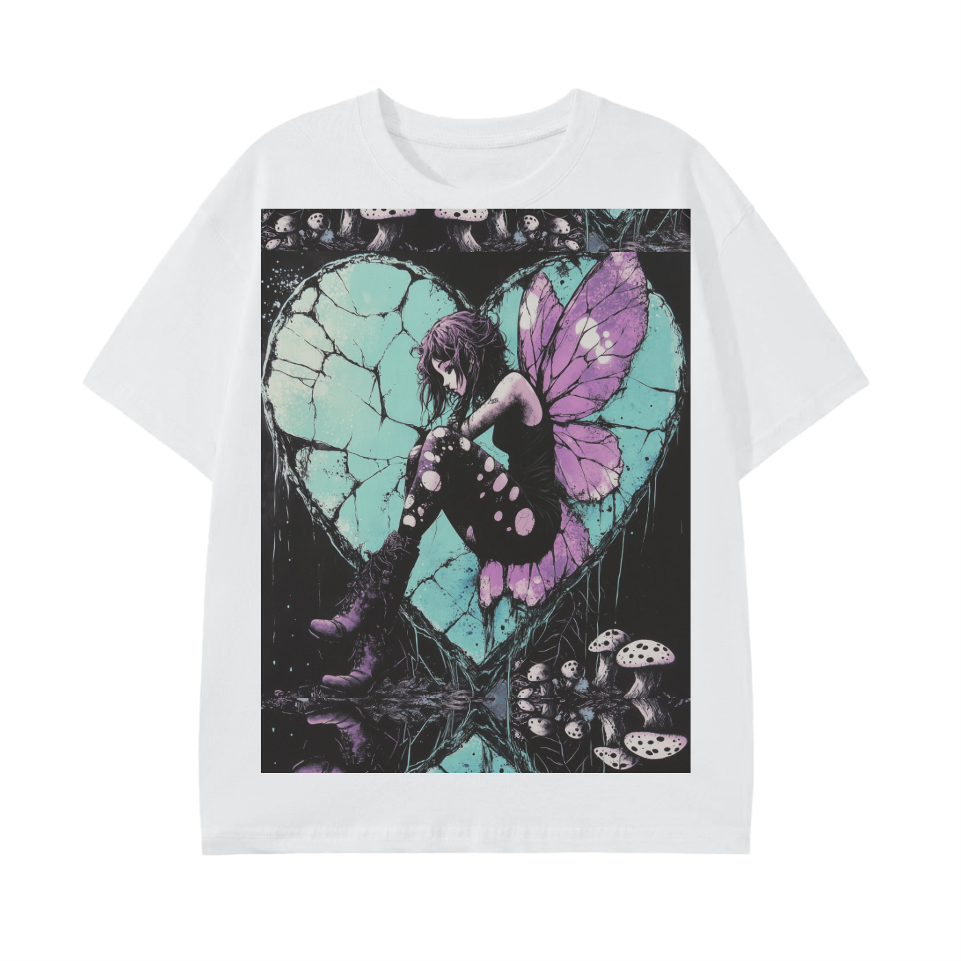 Mushroom Dark Cracked Teal Heart Industrial Grunge Goth Mushroom Woodland Fairy  Reflective Unisex Classic T-Shirt