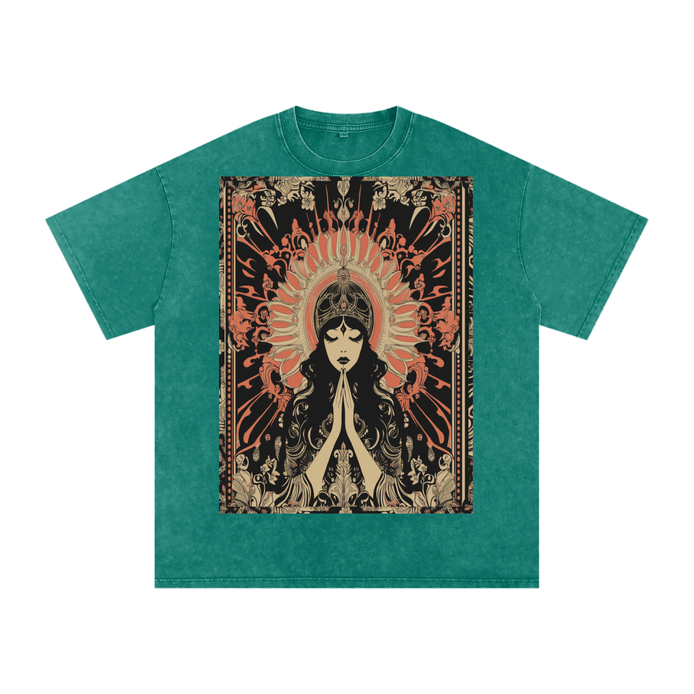 Retro mystic art nouveau Levant Boho prayer festival peace prayer goddess Snow Washed Oversized Cotton T-Shirt