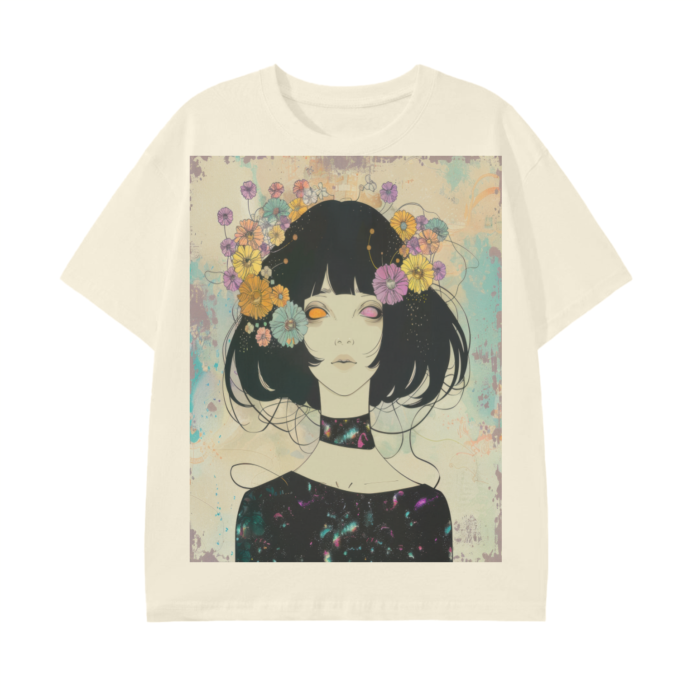 Punk Girl Flower Headdress Sepia Art Nouveau Unisex Tee-Unisex Classic T-Shirt - 180 GSM