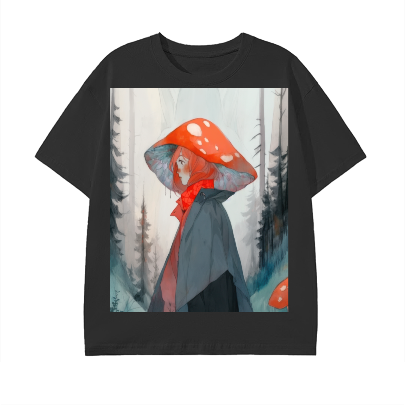 Shroom Misty Sky Woodland Mushroom Trenchcoat Hat Lady Unisex Tee Pure Cotton Unisex T-Shirt