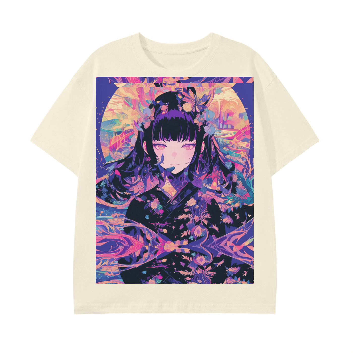 Purple Moon Sunset Fractal Yuko Witch Anime Reflective Kaleidescope Floral Night Unisex Graphic Classic T-Shirt