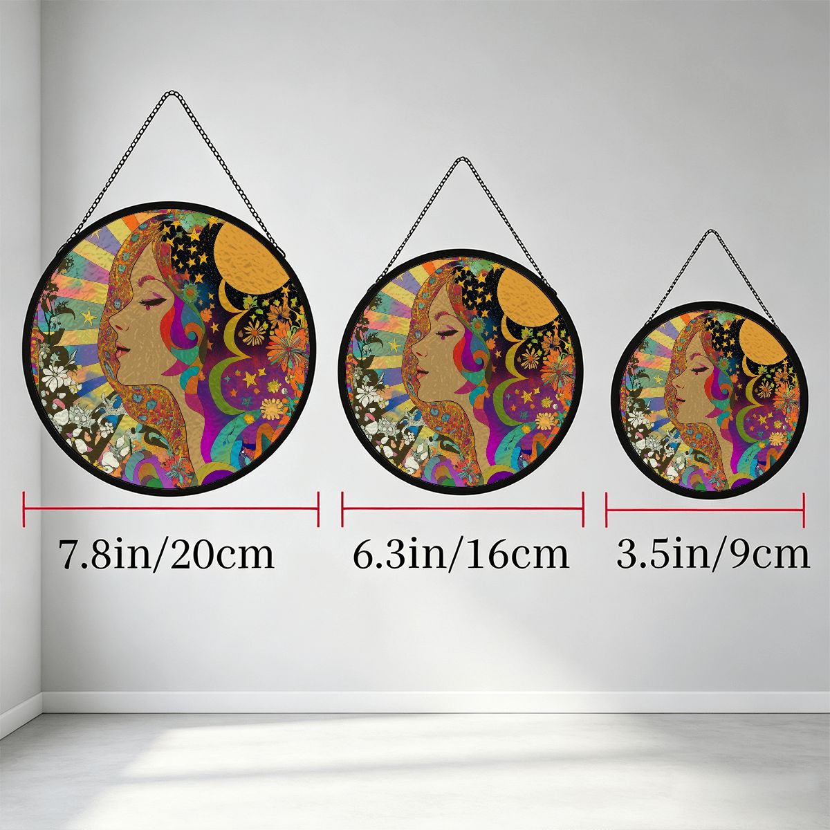 Stained Glass Suncatcher Art Neveau Psychedelic Celestial Sun Moon Beam Love Goddess Window Hanging