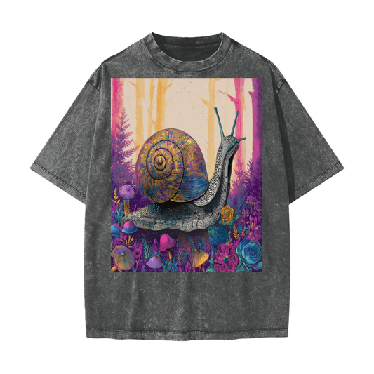 Twilight Snail Mushroom Woodland Grunge Cottagecore Festival Snow Washed T-Shirt