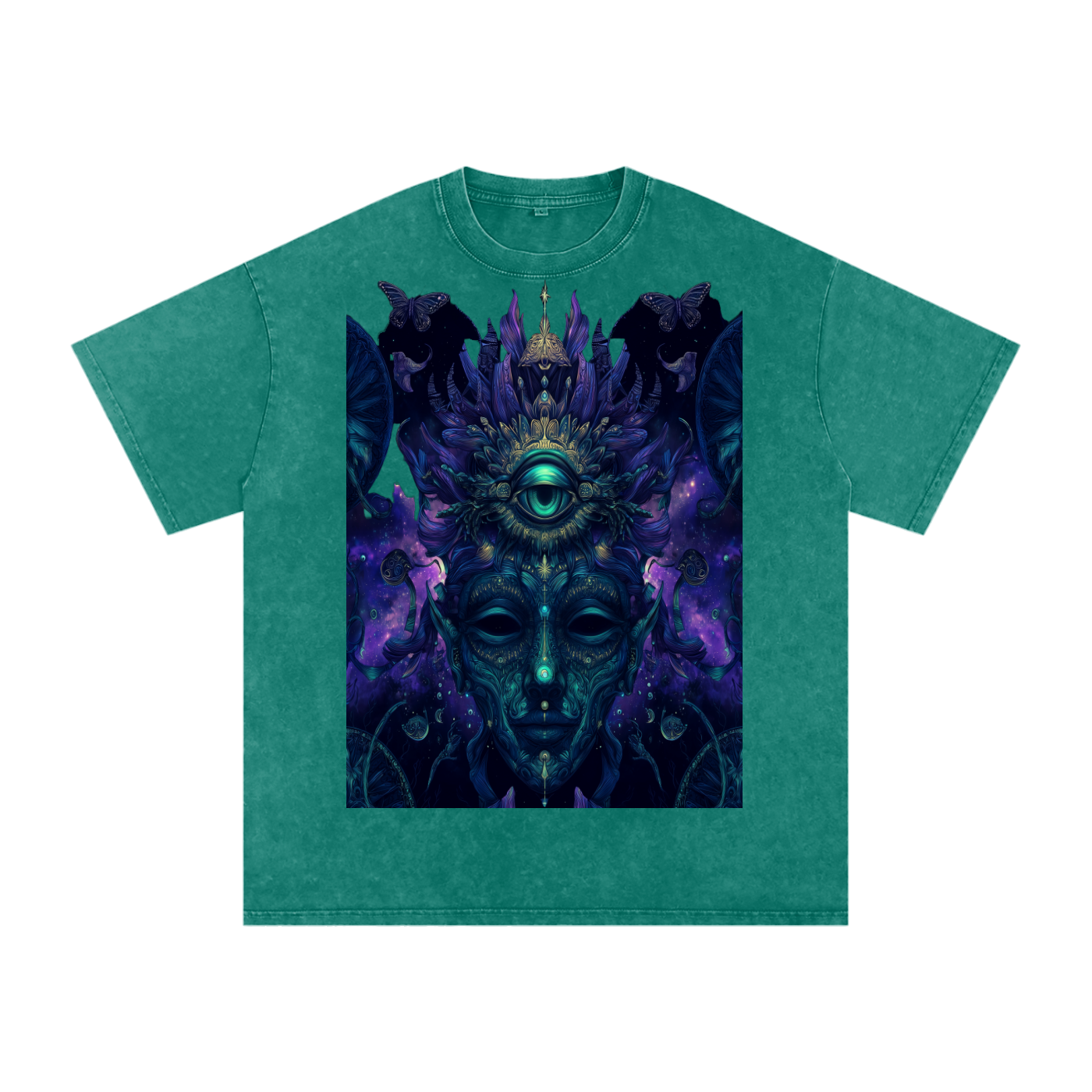 Fractal Dark Woods DMT Shaman Ultramarine Festival Rave Third Eye Snow Washed Oversized Cotton T-Shirt