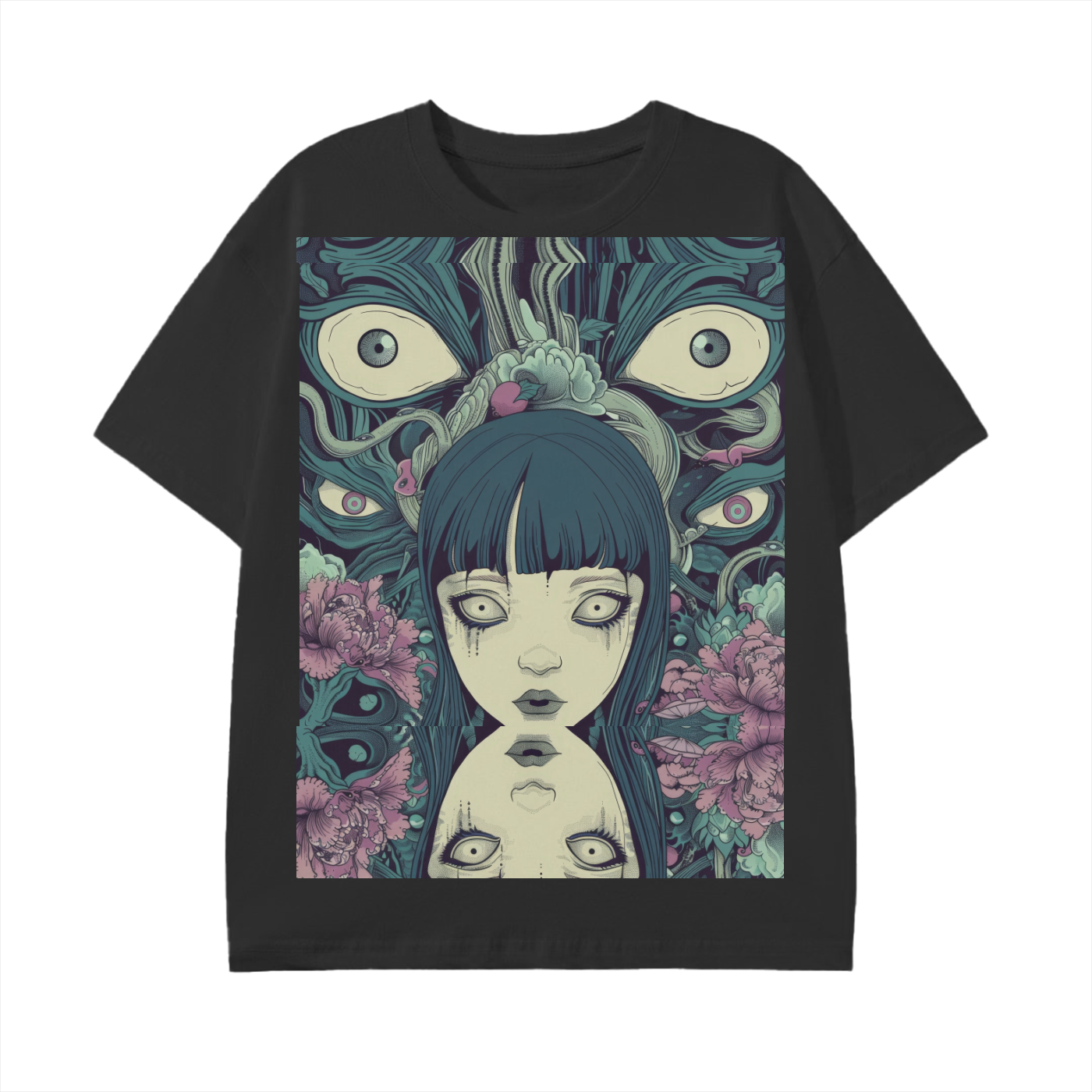 Octo eye Blue Yokai Horror Girl Double Vision Reflective Psychedelic Unisex Graphic Rave Classic T-Shirt -