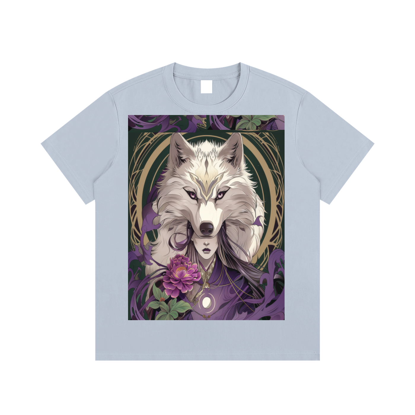Wolf Man Orb Mystic Golden bordered moon Unisex Cotton graphic T-Shirt