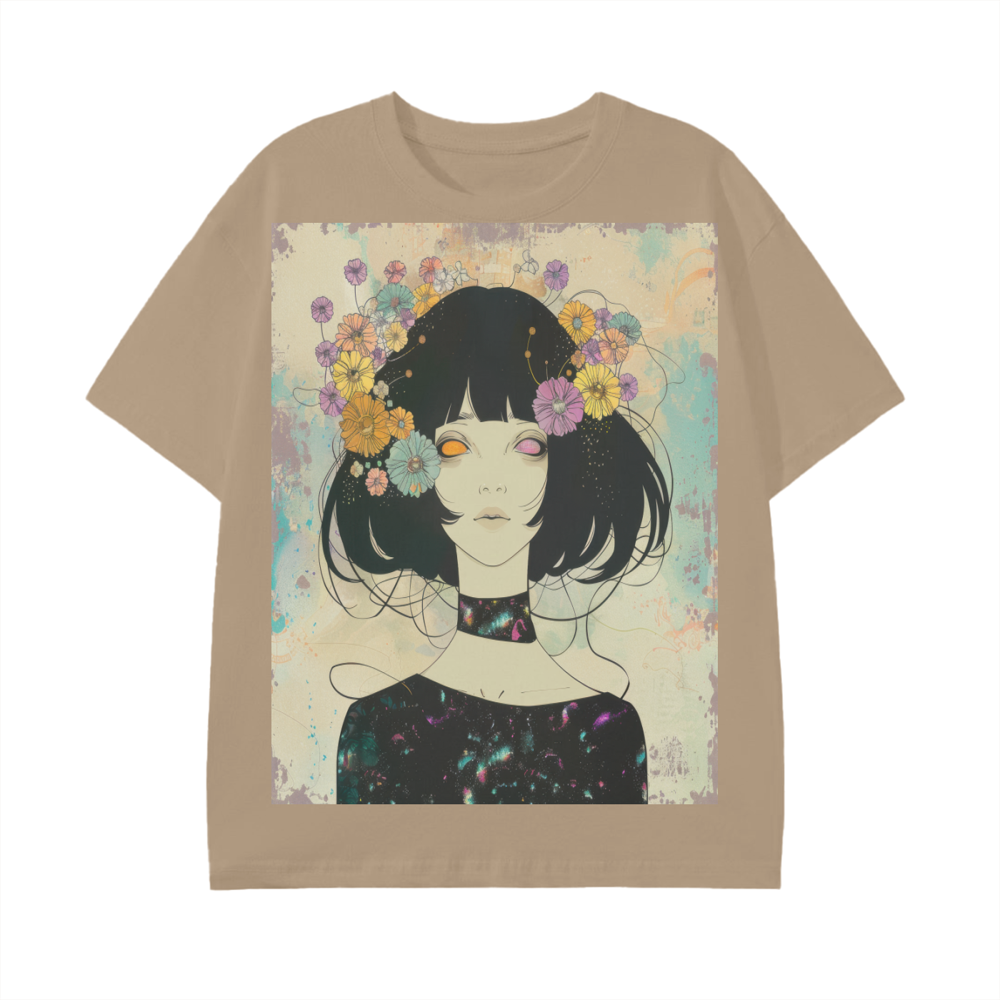 Punk Girl Flower Headdress Sepia Art Nouveau Unisex Tee-Unisex Classic T-Shirt - 180 GSM