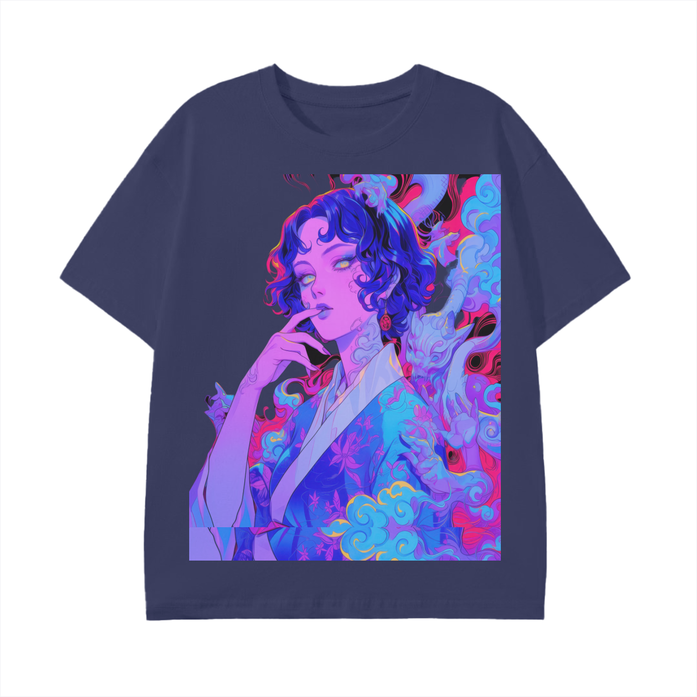 Red Purple Laava Neon Uv Kibuki Kabuki anime Lady Goddess Smoke Unisex Graphic Tee  Classic T-Shirt
