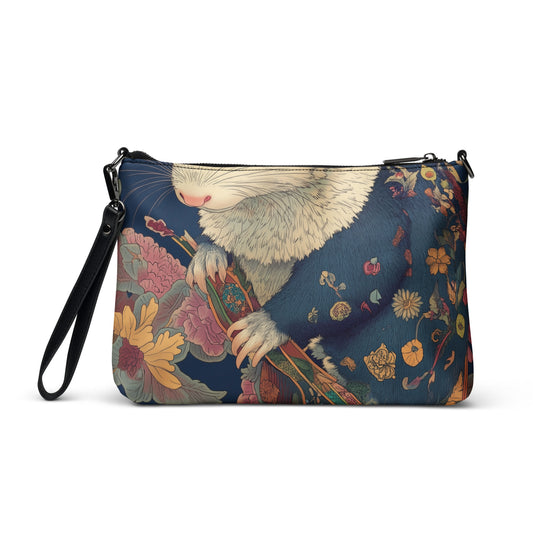 Victorian Art Noveau Floral Cottage Blue Opossum Crossbody bag