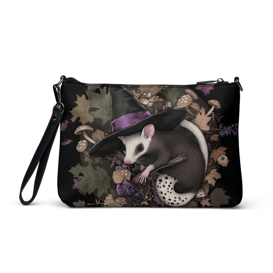 Fall Opossum Witch Hat of leaves and Spotted Mushroom Cottagecore Crossbody bag