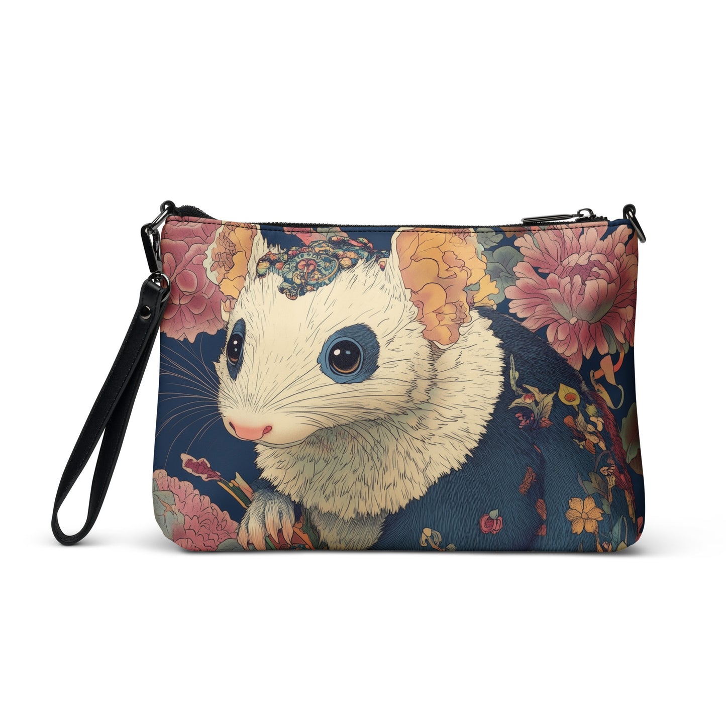 Victorian Art Noveau Floral Cottage Blue Opossum Crossbody bag