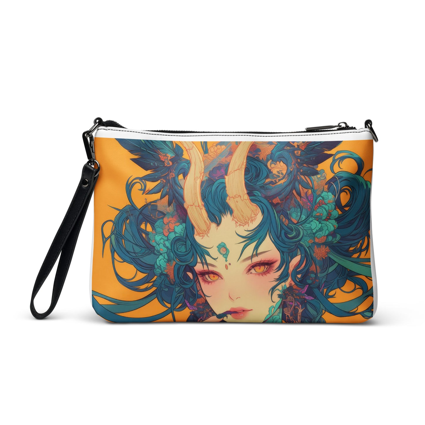 Avant Yellow Teal Hair Green Fractal Yokai Horn Goddess Lady Crossbody bag