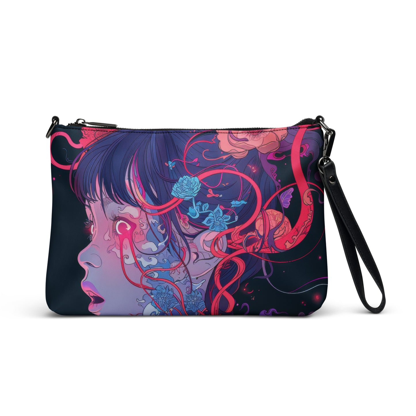 Wire UV Glow Neural network Floral Anime Lady Crossbody bag