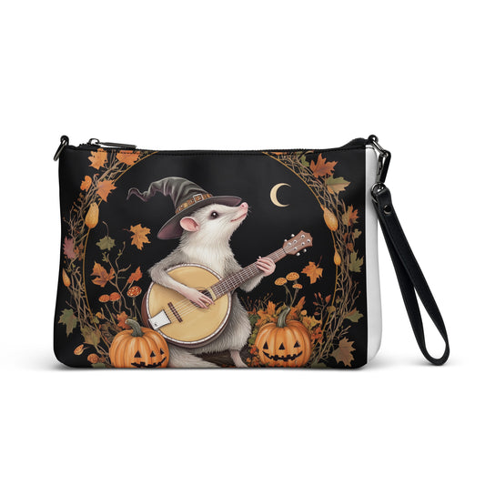 Banjo Witch Opossum Pumpkin Patch Fall Moon field of leaves Cottagecore Crossbody bag