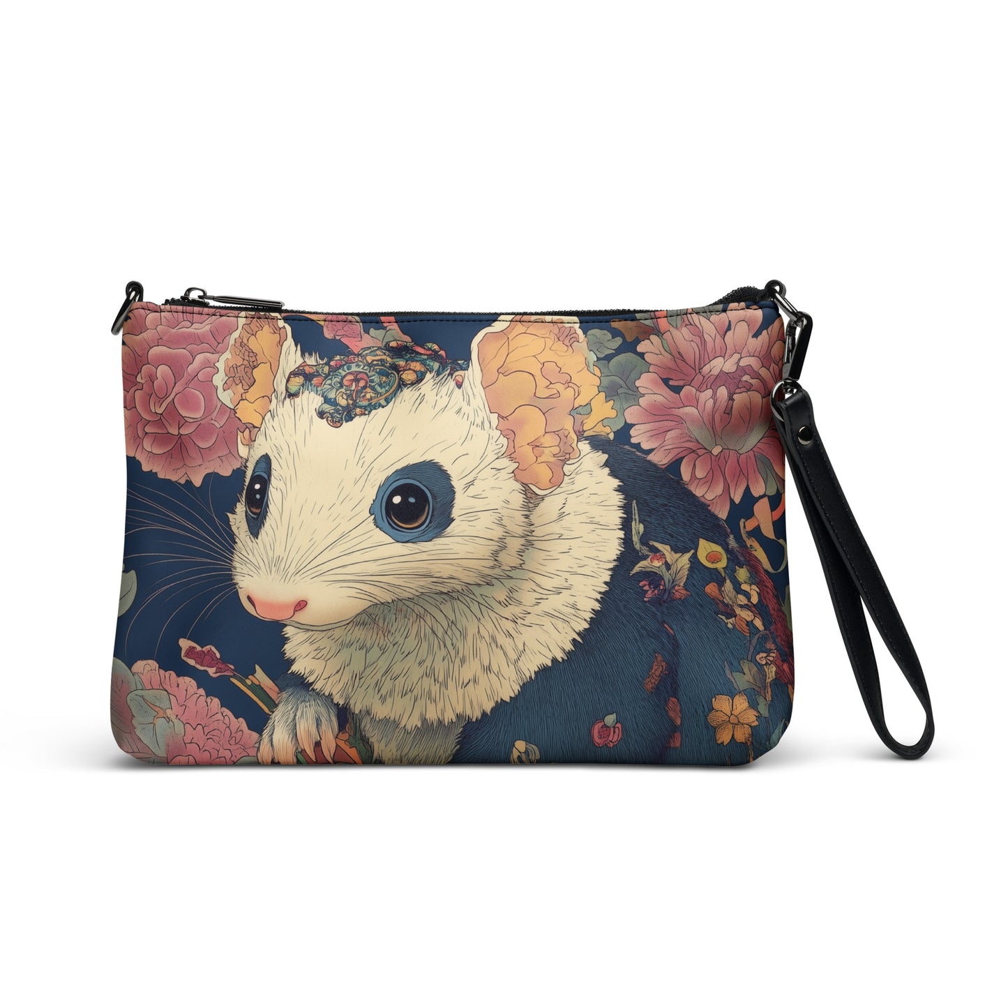 Victorian Art Noveau Floral Cottage Blue Opossum Crossbody bag