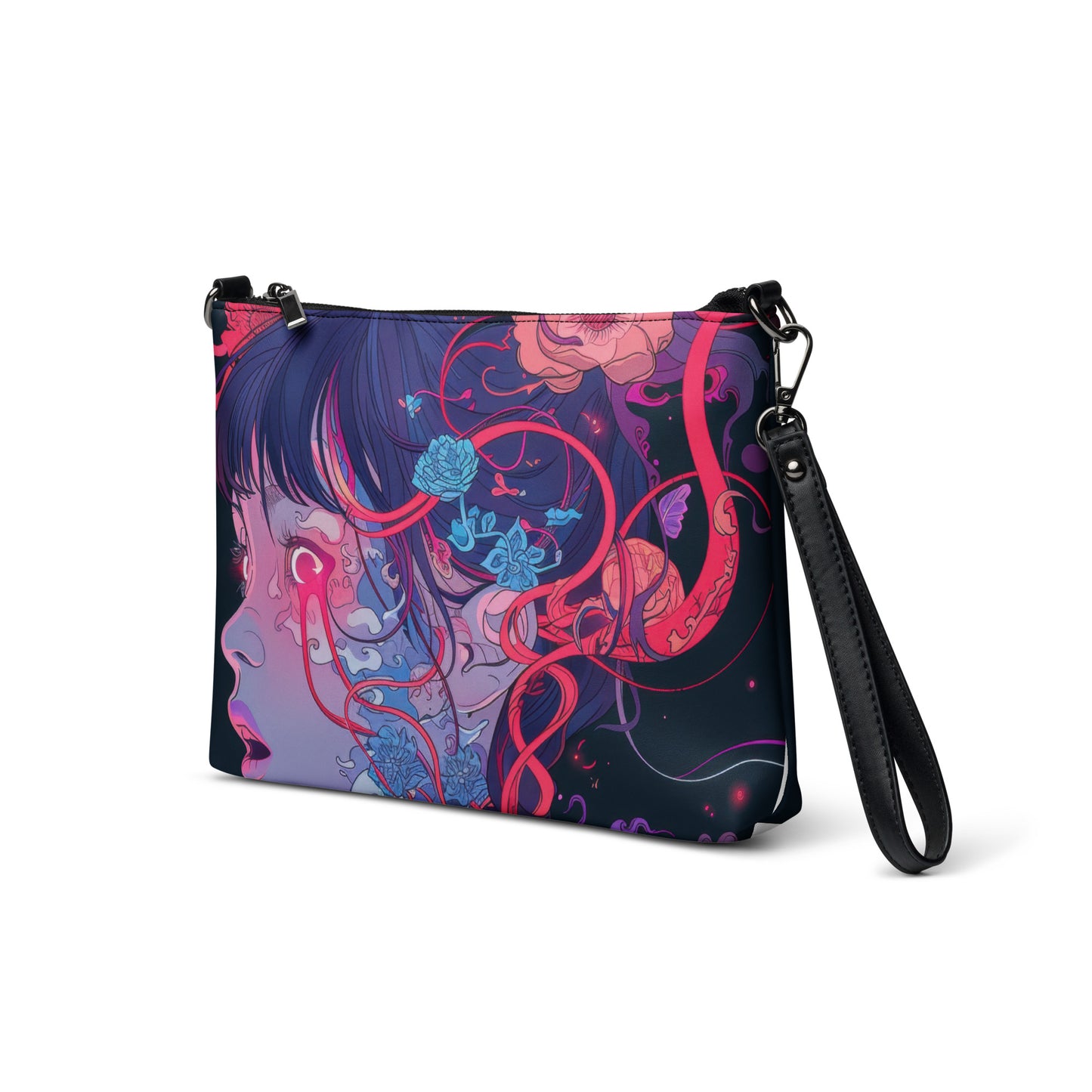 Wire UV Glow Neural network Floral Anime Lady Crossbody bag