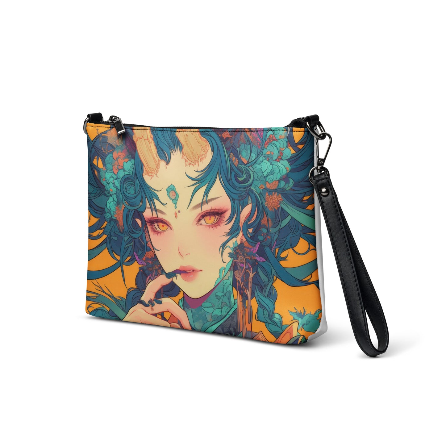Avant Yellow Teal Hair Green Fractal Yokai Horn Goddess Lady Crossbody bag