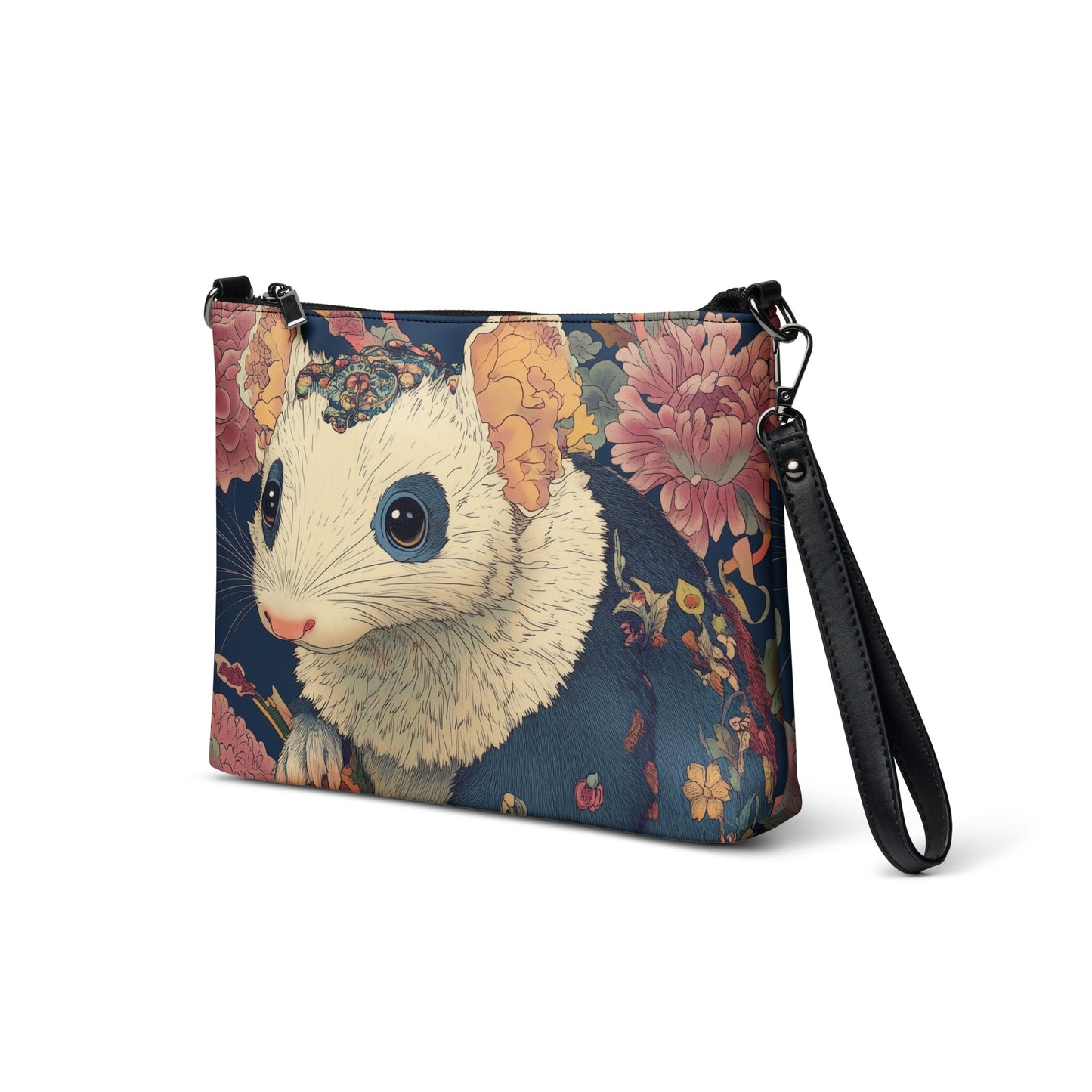 Victorian Art Noveau Floral Cottage Blue Opossum Crossbody bag