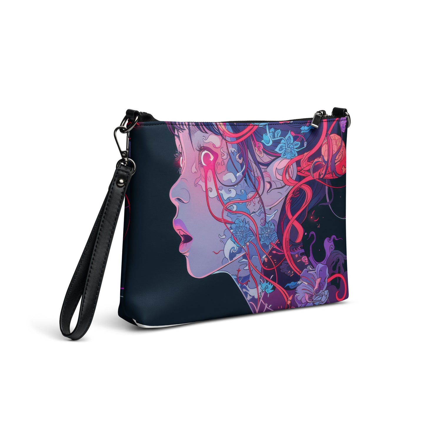 Wire UV Glow Neural network Floral Anime Lady Crossbody bag