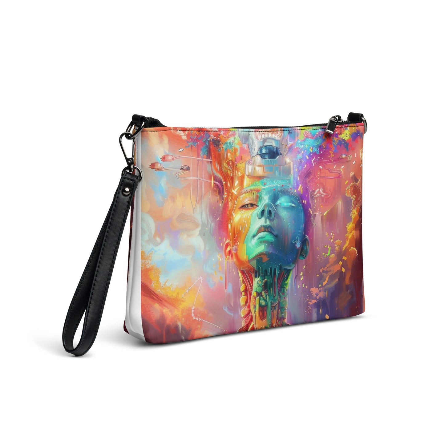 Color Sky Cloud Pastel Face Drip Transformation Crossbody bag