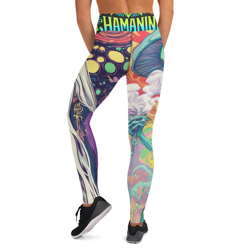 Psychedelic Festival Green Haired Goddess Yokai White Hair Shaman Swirl Sage Yoga All over Print Leggings
