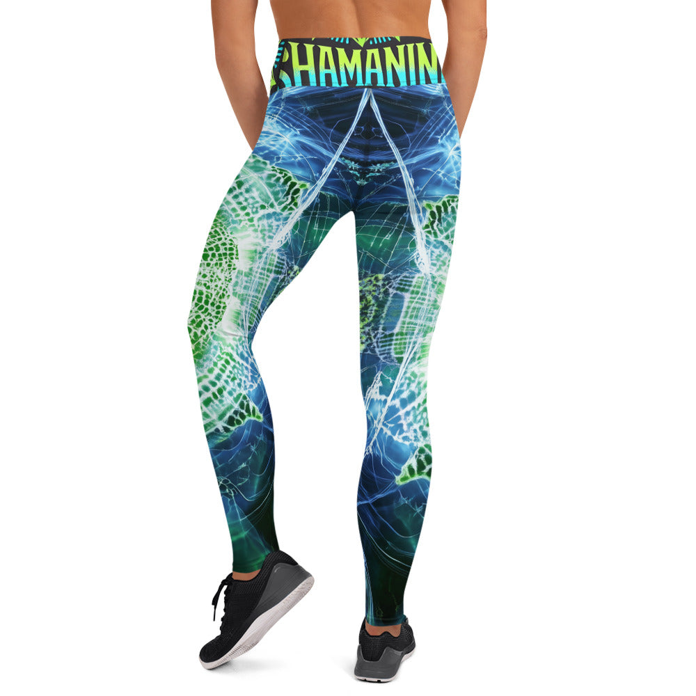 Lime Green White Burst Psytrance Festival Yoga All Over Print ShamanInkThreads Leggings