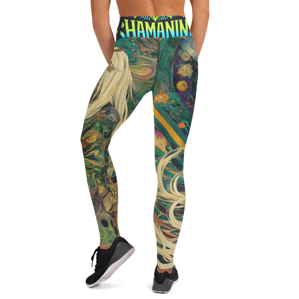 Psychedelic Avant Garde Festival Psy Shamanic Fox White Hair Yokai Yoga all over Print Leggings ShamanInkThreads Leggings
