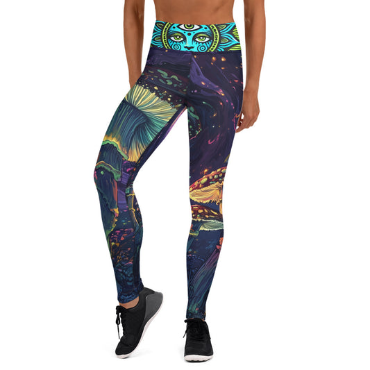 Purple FireFly God Light Psychedelic Mushroom Psy Festival CottageCore Yoga All over Print ShamanInkThreads Leggings