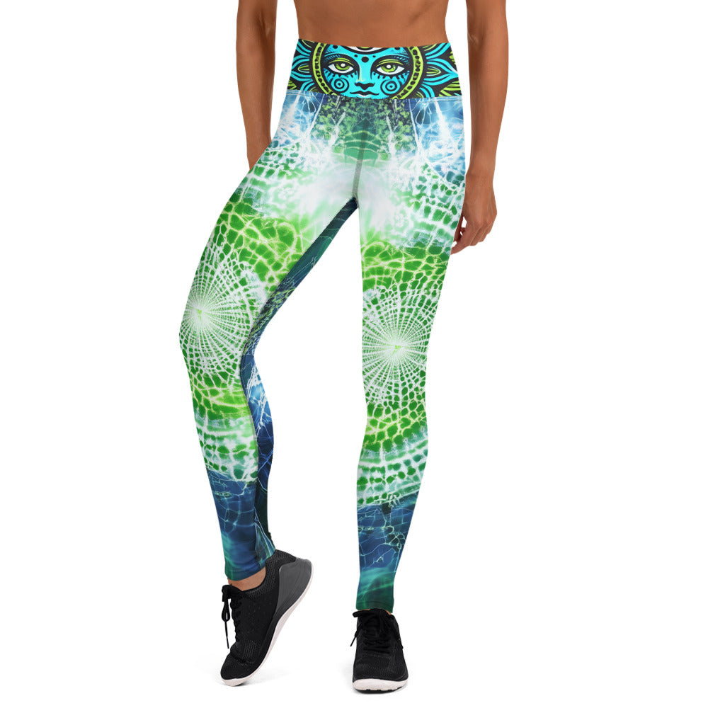 Lime Green White Burst Psytrance Festival Yoga All Over Print ShamanInkThreads Leggings